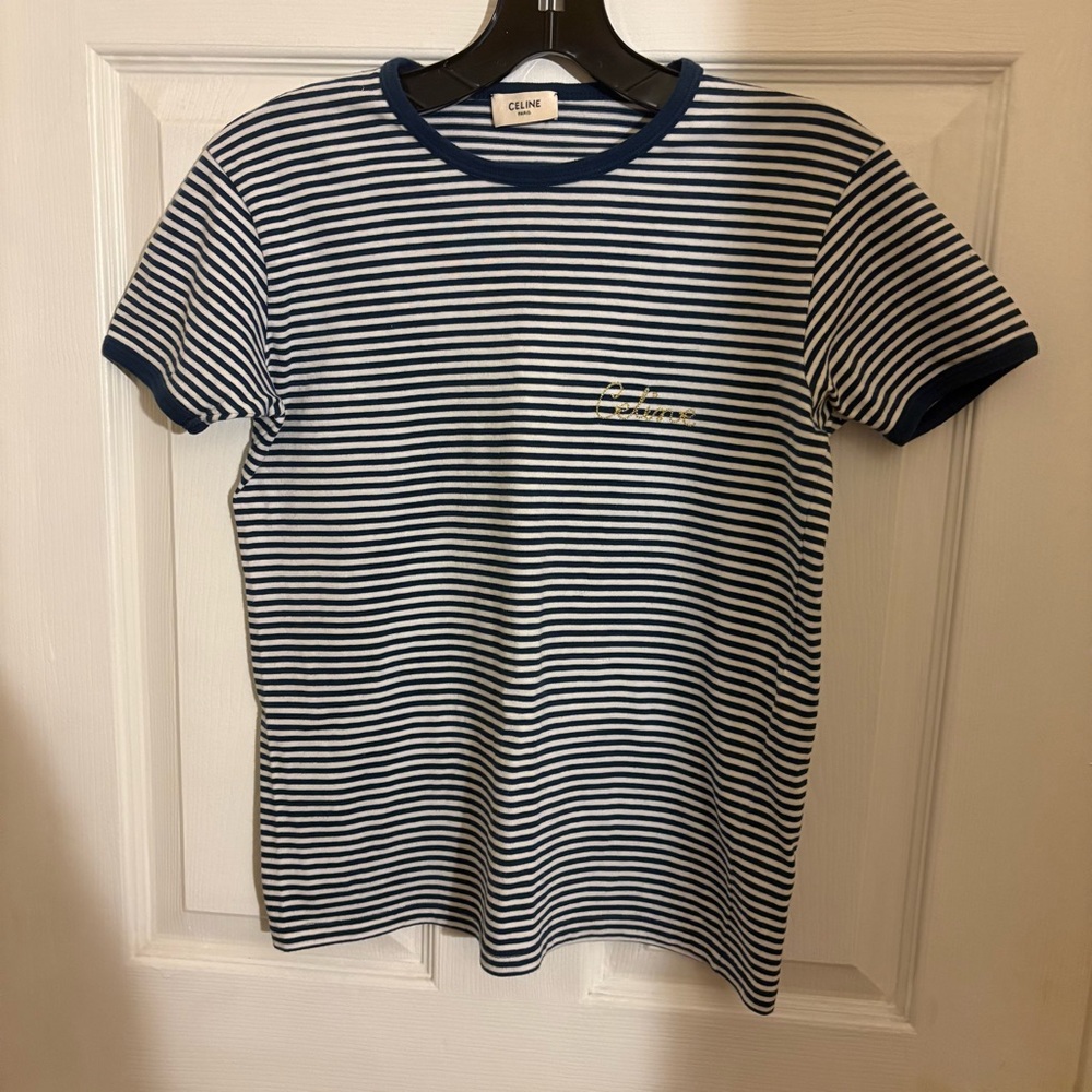 CELINE embroidered t-shirt in striped cotton